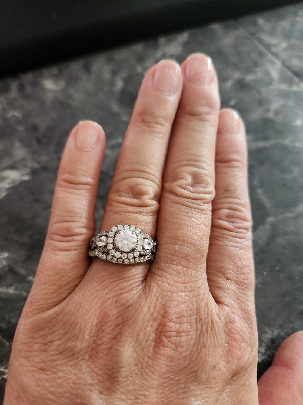 Silver Halo Round Cubic Zirconia Bridal Ring Set - Silver